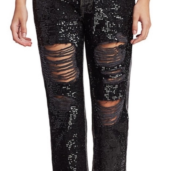 FRAME Gray Denim Sequin Basque Rip Distressed High Rise Button Fly Crop Jeans 27 - Picture 4 of 16